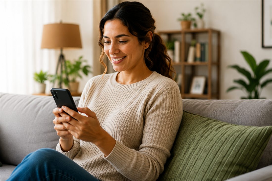 A patient taking a video visit comfortably from home